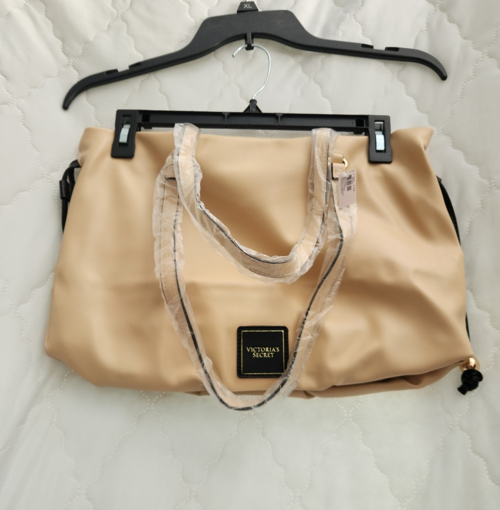 Victoria's Secret Beige Tote Bag with Black Accents
